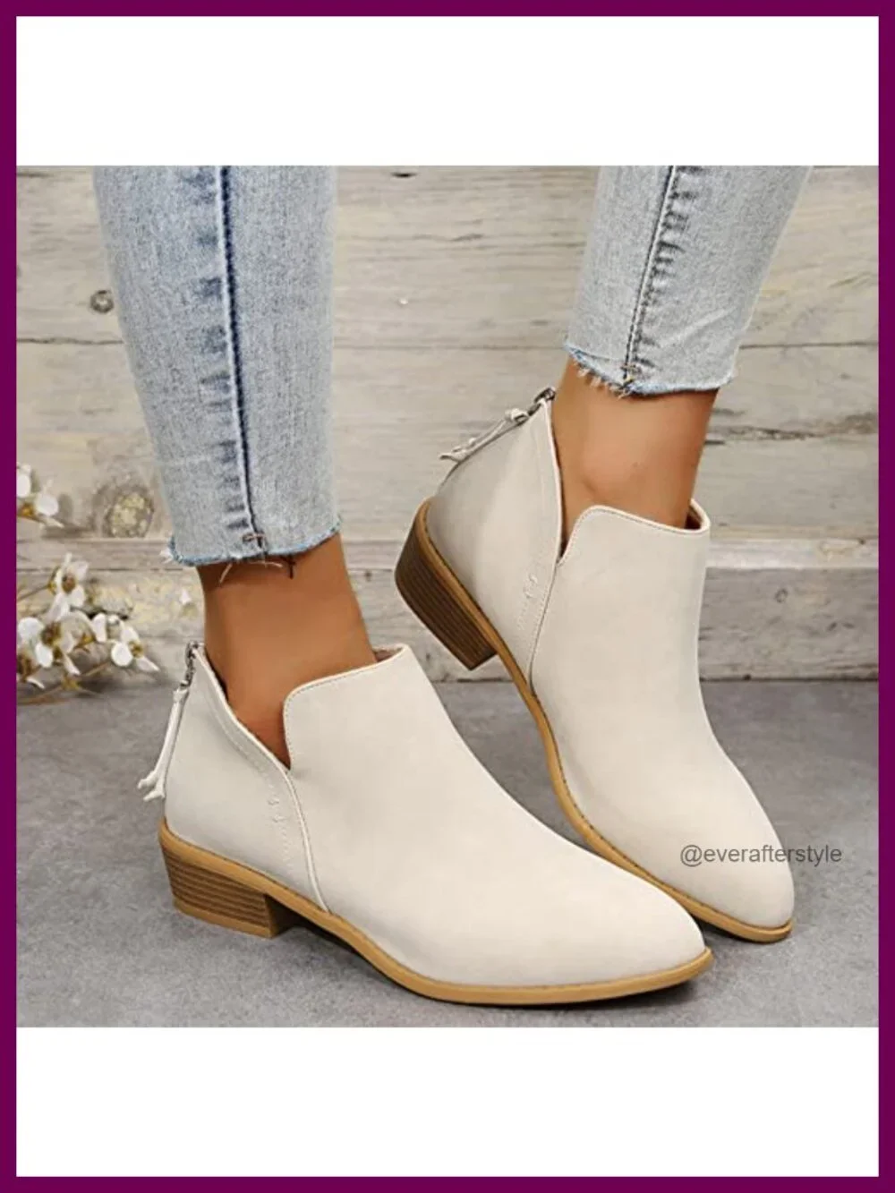 Women's Casual Low Heeled Ankle Booties with Chunky Block Heel Side V Cut